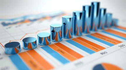 Close-up of a stylized 3D bar graph chart displaying financial or business analytics data on a paper background.