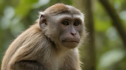 Obraz premium a monkey sitting in the middle of a forest looking at the camera