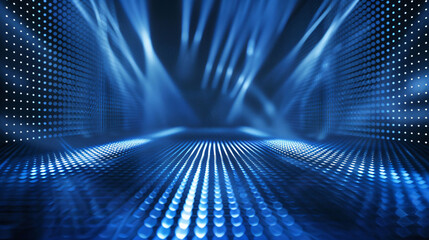 Lines form the background of the showroom scene with a sense of technological space