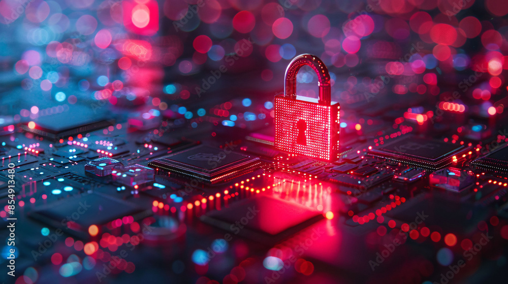 Poster cyber security technology security lock, abstract concept internet technology data encryption center