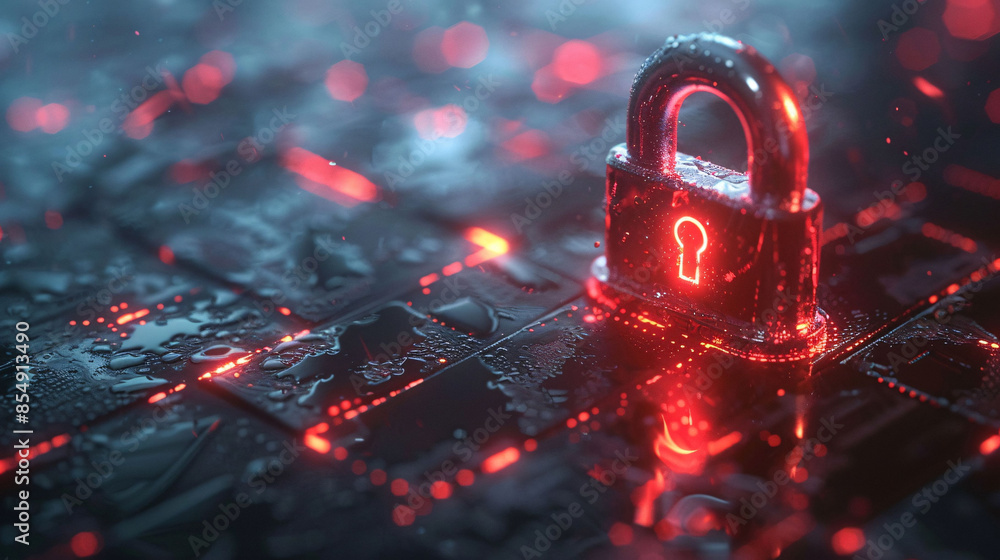 Poster cyber security technology security lock, abstract concept internet technology data encryption center