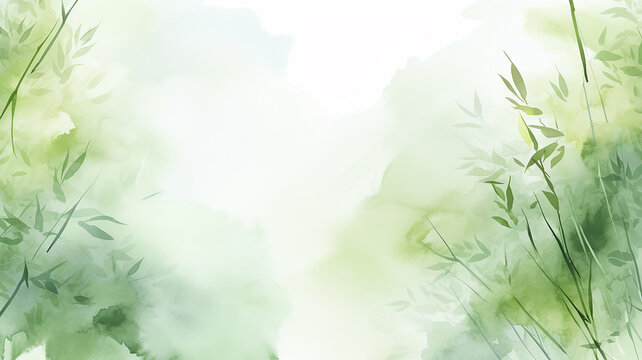 Green abstract bamboo thickets, watercolor card background