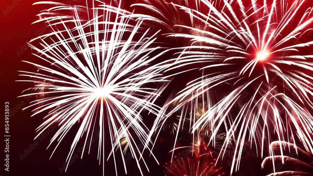Poster aerial display of colorful fireworks exploding in the night sky