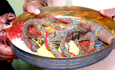Traditional Hindu Plate For Wedding Rituals. Hindu Wedding Rituals and Ceremony