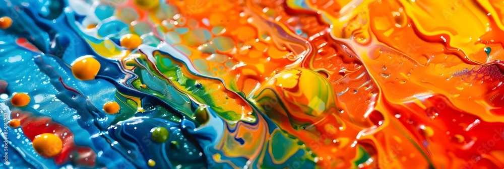 Poster mesmerizing fluid art in vibrant colors with flowing textures and organic patterns