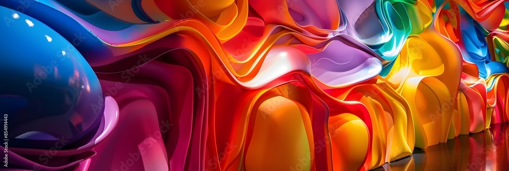 Poster mesmerizing fluid waves of vibrant colors and dynamic shapes