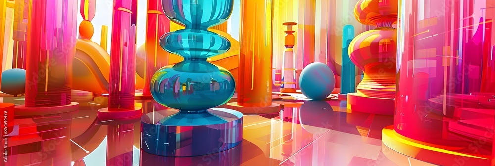 Poster mesmerizing futuristic kaleidoscope of vibrant translucent geometric reflections in an otherworldly 