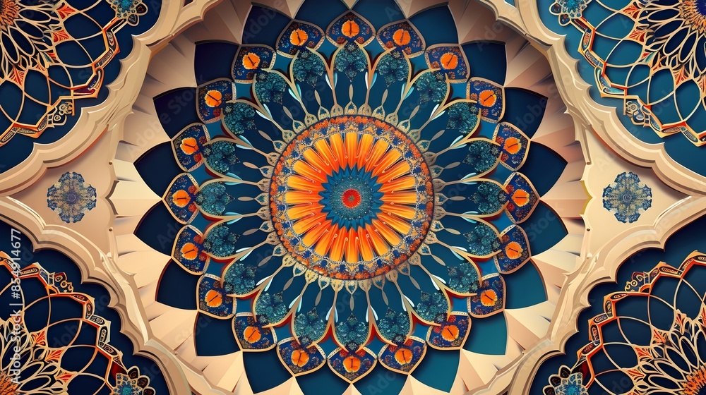 Aufkleber Mesmerizing Mandala Mosaic A Kaleidoscopic Fusion of Vibrant Colors and Intricate Geometric Patterns