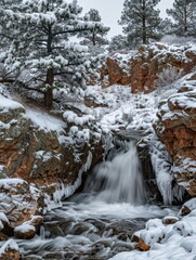 Obraz premium beautiful waterfall with green tree, nature landscape