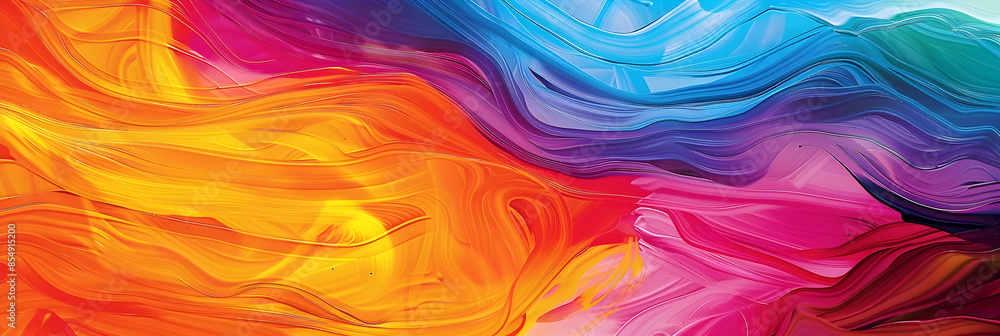 Poster mesmerizing waves of vibrant colors and fluid movements in a captivating digital art masterpiece