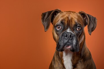 Fototapeta premium Boxer dog on minimalistic colorful background with Copy Space. Perfect for banners, veterinary ads, pet food promotions, and minimalist designs.