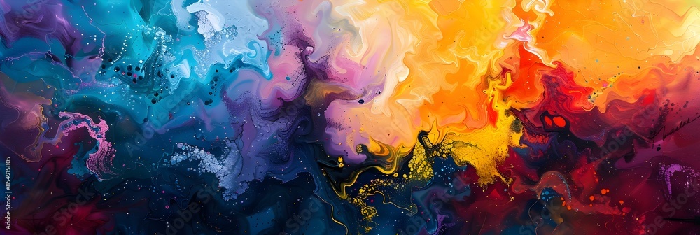 Poster otherworldly cosmic eruption vibrant abstract artwork capturing the dynamic energy and ethereal beau