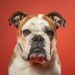 Bullmastiff dog on minimalistic colorful background with Copy Space. Perfect for banners, veterinary ads, pet food promotions, and minimalist designs.