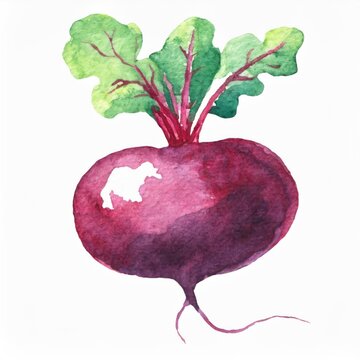 Hand drawn watercolor beetroot vegetable isolated on white background