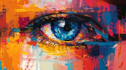 Vivid Abstract Eye Art with Bold Colors and Dynamic Brushstrokes in Modern Style