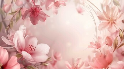 Spring theme with oval frame and flowers on soft background