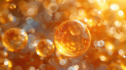 Cosmetic moisturizing water molecular essence liquid bubble background 3d rendering