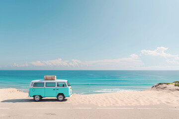 Summer self-driving travel illustration, May Day holiday travel concept background image