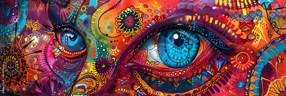 Poster surreal kaleidoscope of colorful patterns and textures evoking transcendent imagination