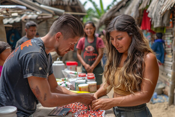 Fototapeta premium A group of volunteers providing medical assistance in a rural area