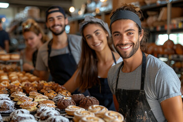 Volunteers organizing a charity bake sale