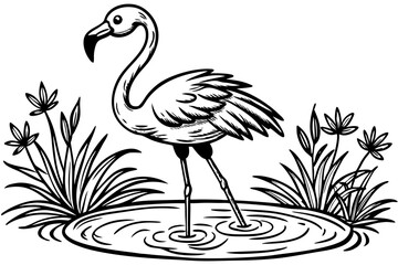 joyful flamingo standing silhouette vector illustration