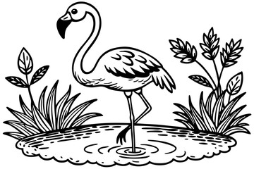 joyful flamingo standing silhouette vector illustration