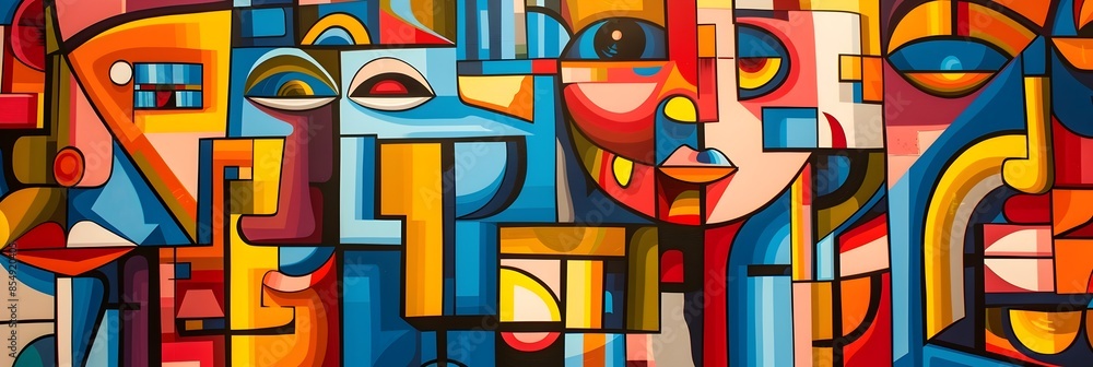 Poster vibrant abstract artwork with geometric shapes and patterns in captivating color composition