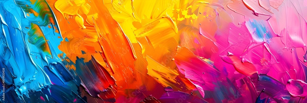 Aufkleber Vibrant Abstract Brushstrokes Painting in Captivating Colorful Spectrum Evoking Ethereal Expression