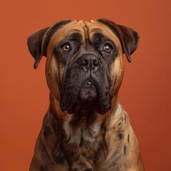 Obraz premium Bullmastiff dog on minimalistic colorful background with Copy Space. Perfect for banners, veterinary ads, pet food promotions, and minimalist designs.