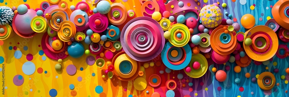Poster vibrant abstract composition with colorful spirals and geometric shapes