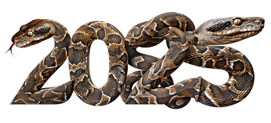 Fototapeta premium Snake 3D text 2025 on the transparent background