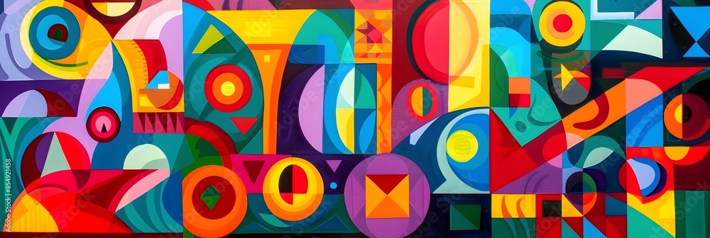 Aufkleber vibrant abstract geometric shapes and patterns in vivid colorful composition