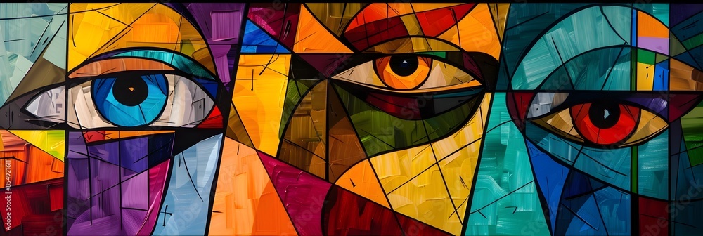 Aufkleber Vibrant Abstract Mosaic of Prismatic Eyes Exploring the Depths of the Subconscious and Imagination