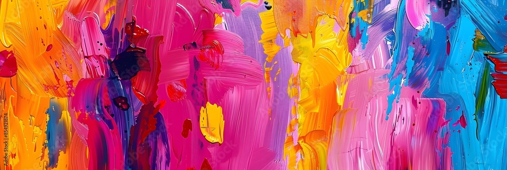 Poster vibrant abstract painting showcasing energetic brushstrokes and captivating color interplay for emot