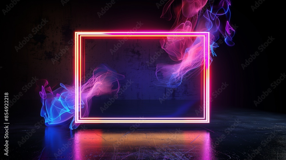 Poster two-tone neon picture frame with dynamic motion graphics and smoky effects, perfect for creative pro