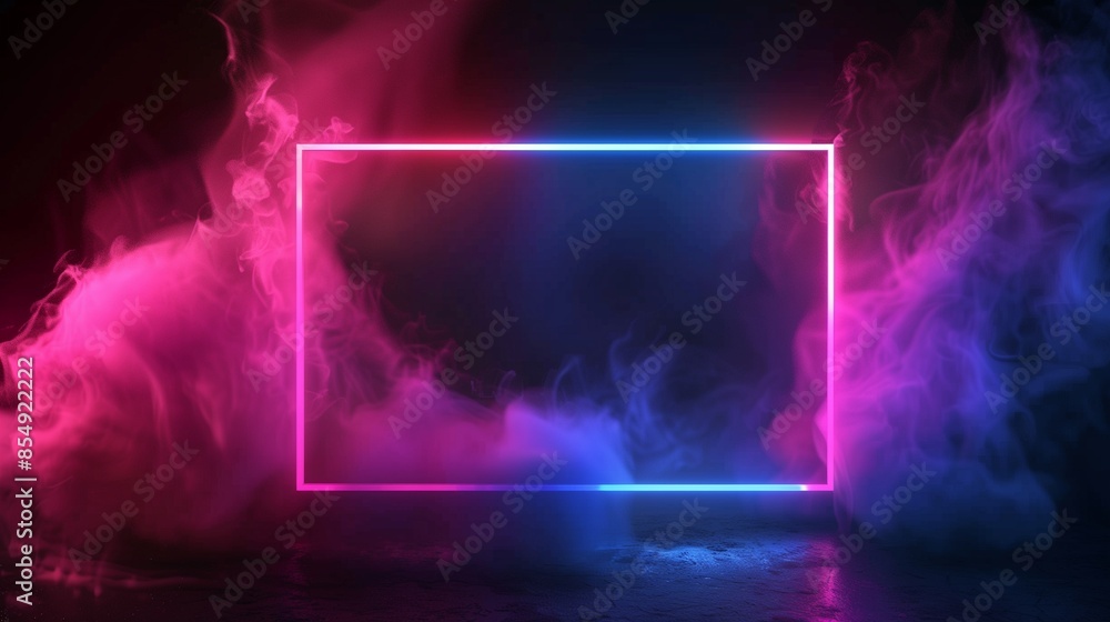 Poster two-tone neon picture frame with dynamic motion graphics and smoky effects, perfect for creative pro
