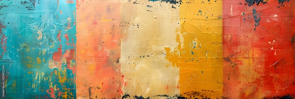 Poster vibrant abstract painting with expressive brushstrokes and textured layers