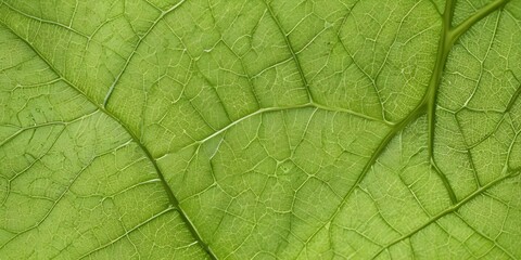 A close-up view of an isolated green leaf background, showing the intricate network of veins and the translucent, textured surface. The image highlights the natural patterns within the leaf