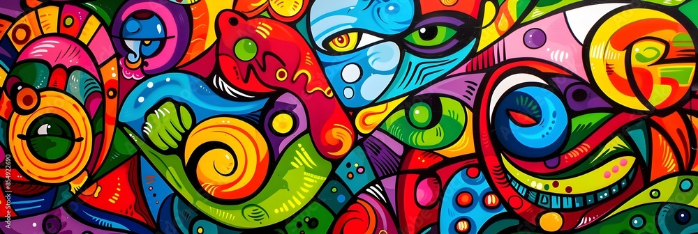 Poster Vibrant Abstract Surreal Digital Art with Captivating Fluid Shapes and Mesmerizing Kaleidoscopic Patterns