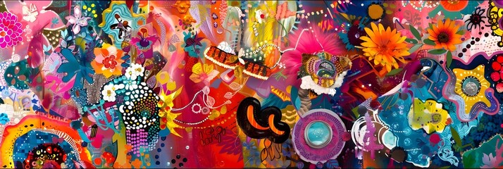 Fototapeta premium Vibrant and Captivating Kaleidoscopic Explosion of Colors Textures and Expressions Evoking a Sense of Dreamlike Wonder and Imaginative