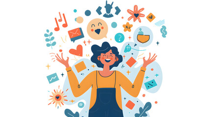 An illustration of a person juggling different emotions and tasks, symbolizing multitasking and emotional management, illustration.


