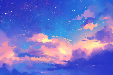 Fototapeta premium Illustration of dreamy healing clouds, illustration of beautiful summer sky cloud scenery