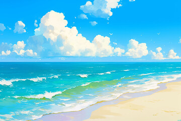 Obraz premium Summer seaside travel vacation illustration background, Beginning of Summer solar term natural scenery seaside vacation activities