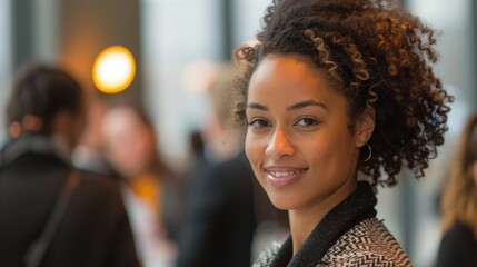 Obraz premium Confident and Smiling SME Business Owner Networking with Colleagues and Peers at a Corporate Gathering or Industry Event