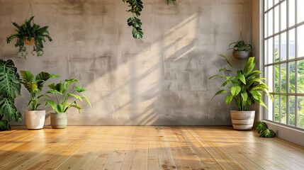 Empty Room of Modern Contemporary Loft with Plants