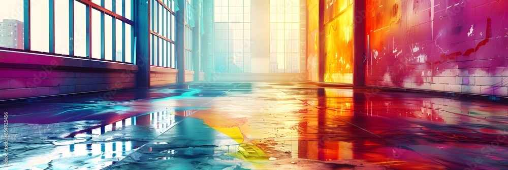 Aufkleber vibrant and surreal corridor of neon lights and reflections in a futuristic urban setting