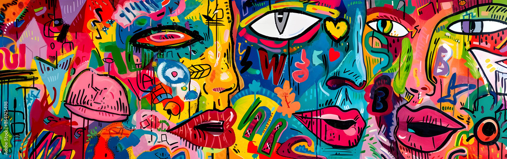 Poster vibrant and surreal mural of abstract expressions and eclectic imagery