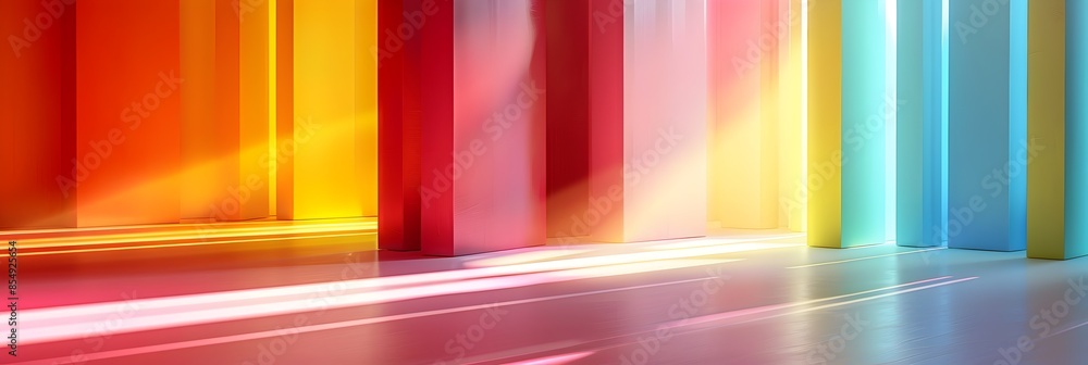 Poster Vibrant Architectural Abstractions Captivating Geometric Gradients and Luminous Palettes in a Sleek Contemporary Setting