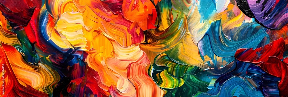 Poster vibrant brushstrokes cascading in a captivating kaleidoscope of color and movement